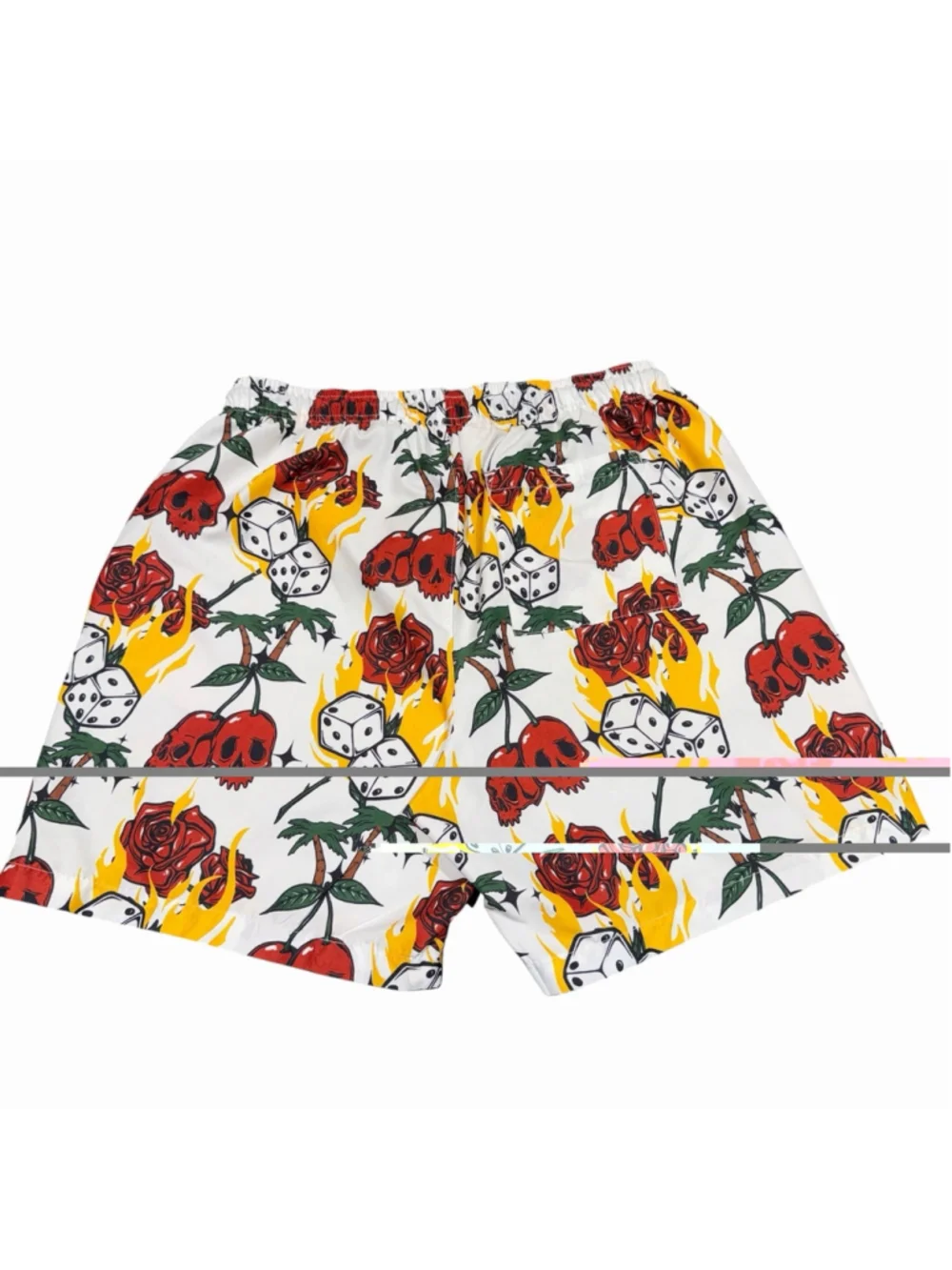 WXYZ MFG. CO Skull Flames Palm Trees Mens Swim‎ Trunks Medium Shorts Beach Dice
